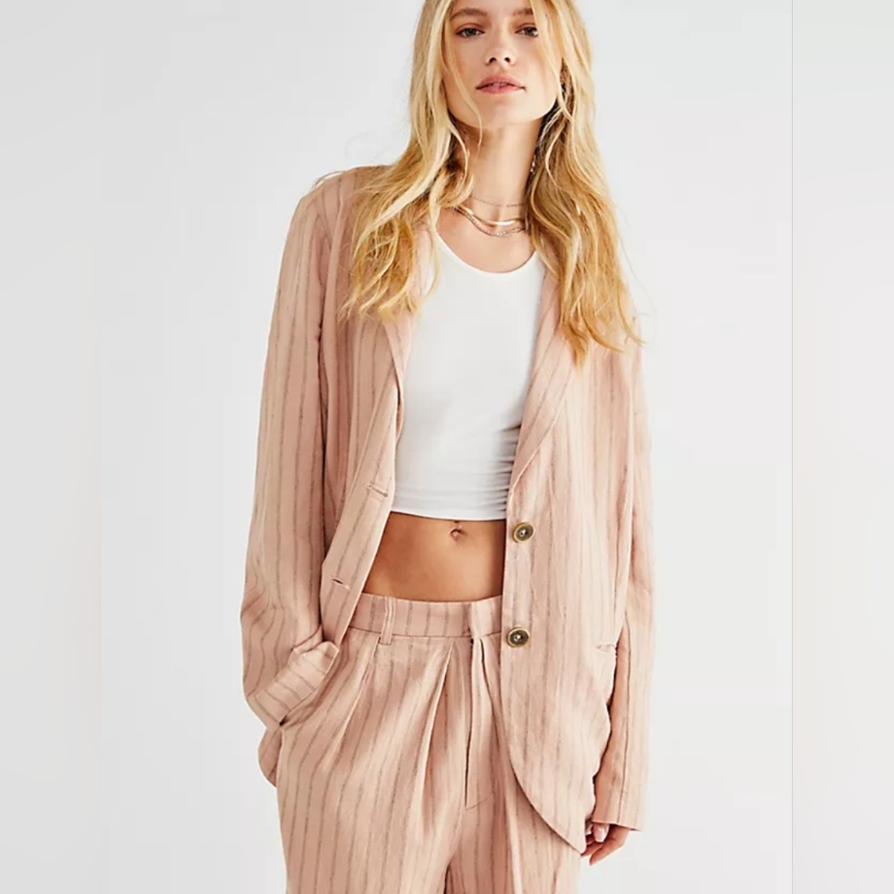 Free People Vida Pink Pinstripe Blazer Jacket Fits Small & Medium